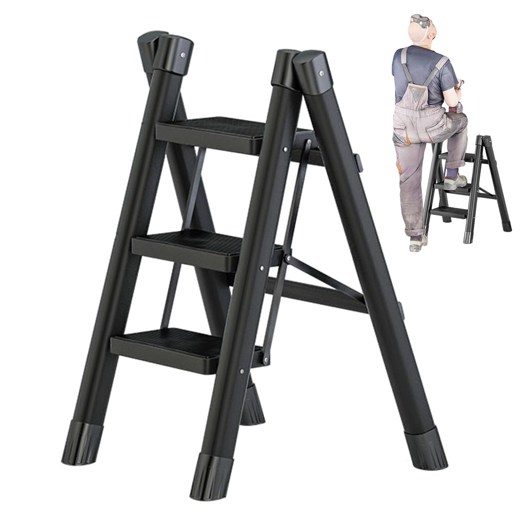 HASTHIP 3 Step Ladder Carbon Steel Foldable Ladder 330lbs Load Capacity 3 Step Ladder for Home, Step Ladder for Home Use, Folding Step Stool with Anti-Slip Pedal, Plant Pot Ladder Holder HASTHIP 3 Step Ladder Carbon Steel Foldable Ladder 330lbs Load Capacity 3 Step Ladder for Home, Step Ladder for Home Use, Folding Step Stool with Anti-Slip Pedal, Plant Pot Ladder Holder